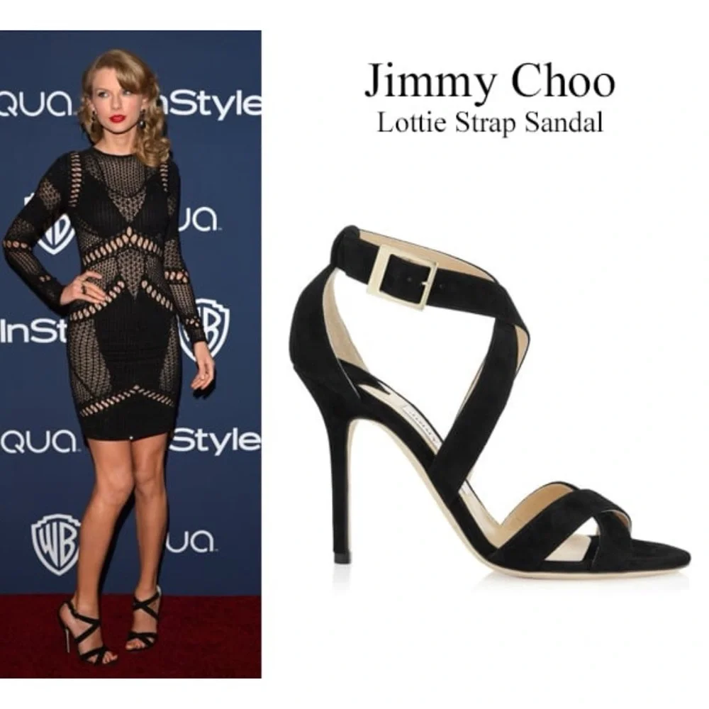 EUC Jimmy Choo Lottie Elegant Black Strappy Suede Heels, Black, 37, 7 - Picture 2 of 15